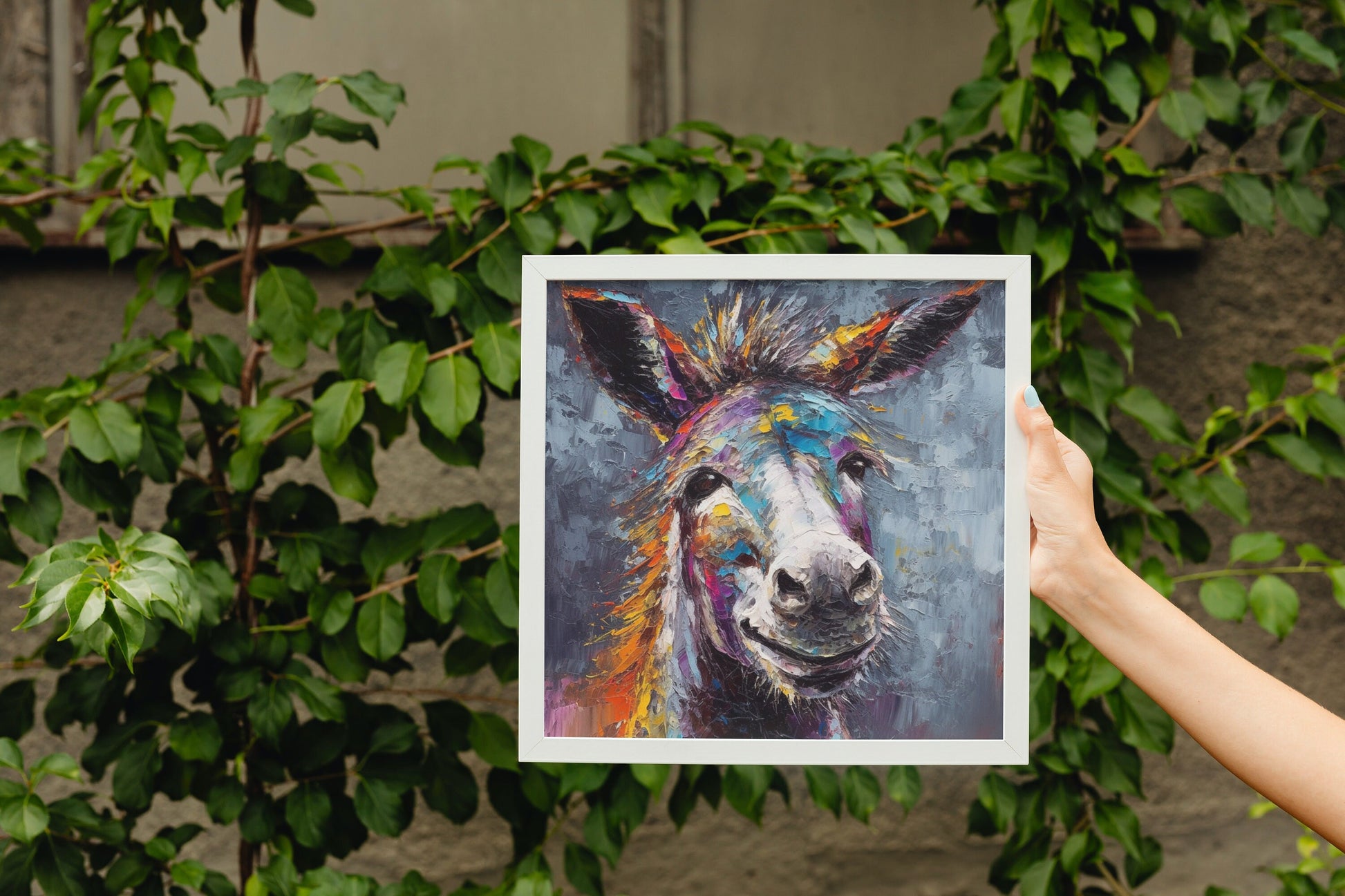 Happy Donkey Colorful Premium Print - Unframed Pallet Knife Style Poster - Wildlife Animal Wall Art, Farm Animal, Farmer Gift - CanvasityCrafts - Free Shipping