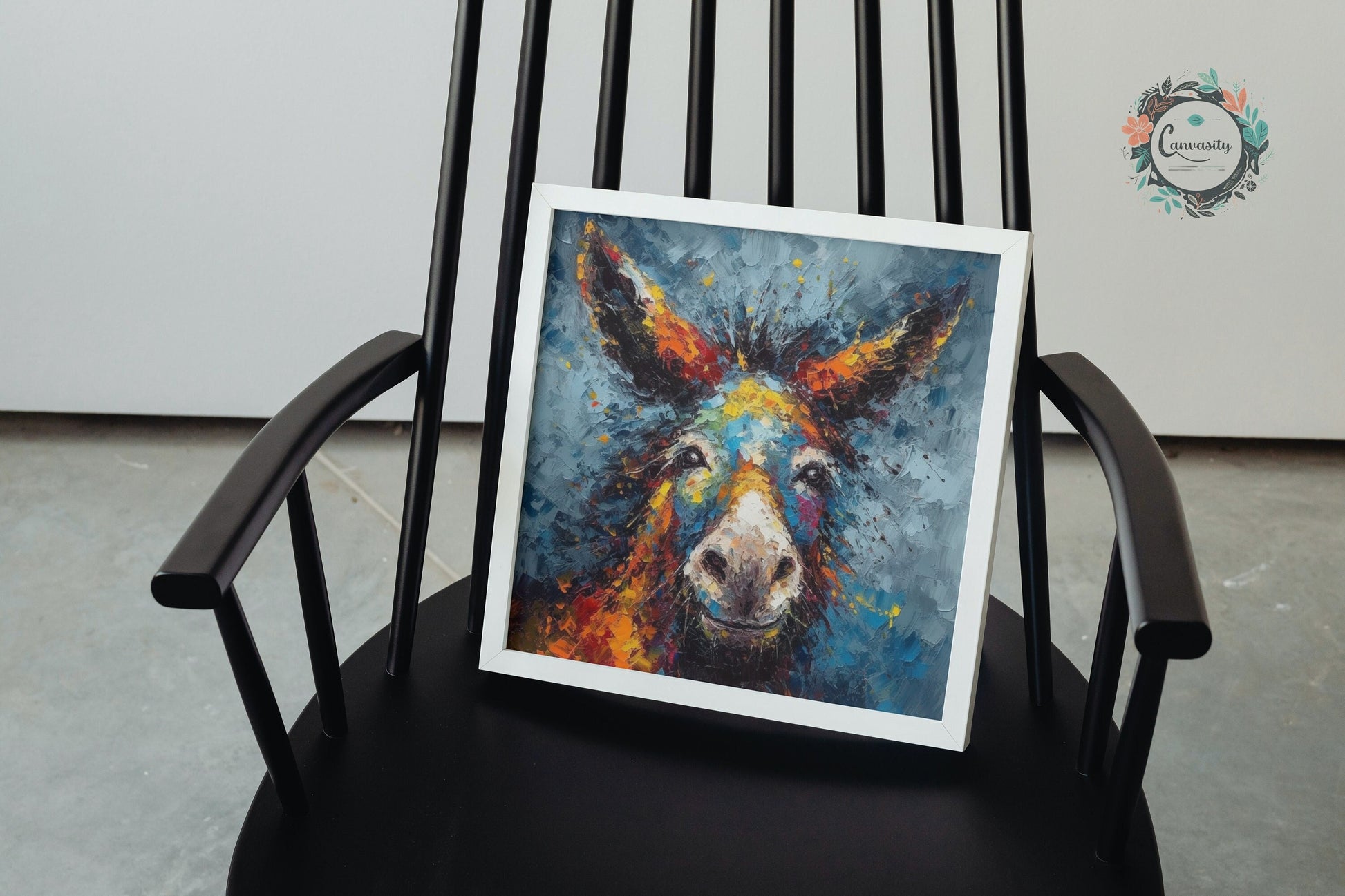 Abstract Happy Donkey Geometric Premium Print - Unframed Pallet Knife Style Poster - Wildlife Animal Wall Art, Farm Animal, Farmer Gift - CanvasityCrafts - Free Shipping