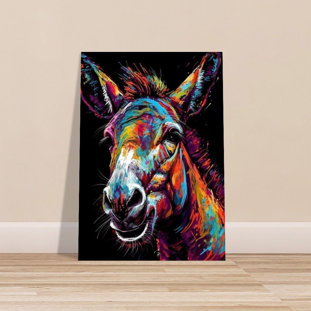 Happy Rainbow Donkey Premium Print - Unframed Pop Art Style Poster - Wildlife Animal Wall Art, Farm Animal, Farmer Gift - CanvasityCrafts - Free Shipping