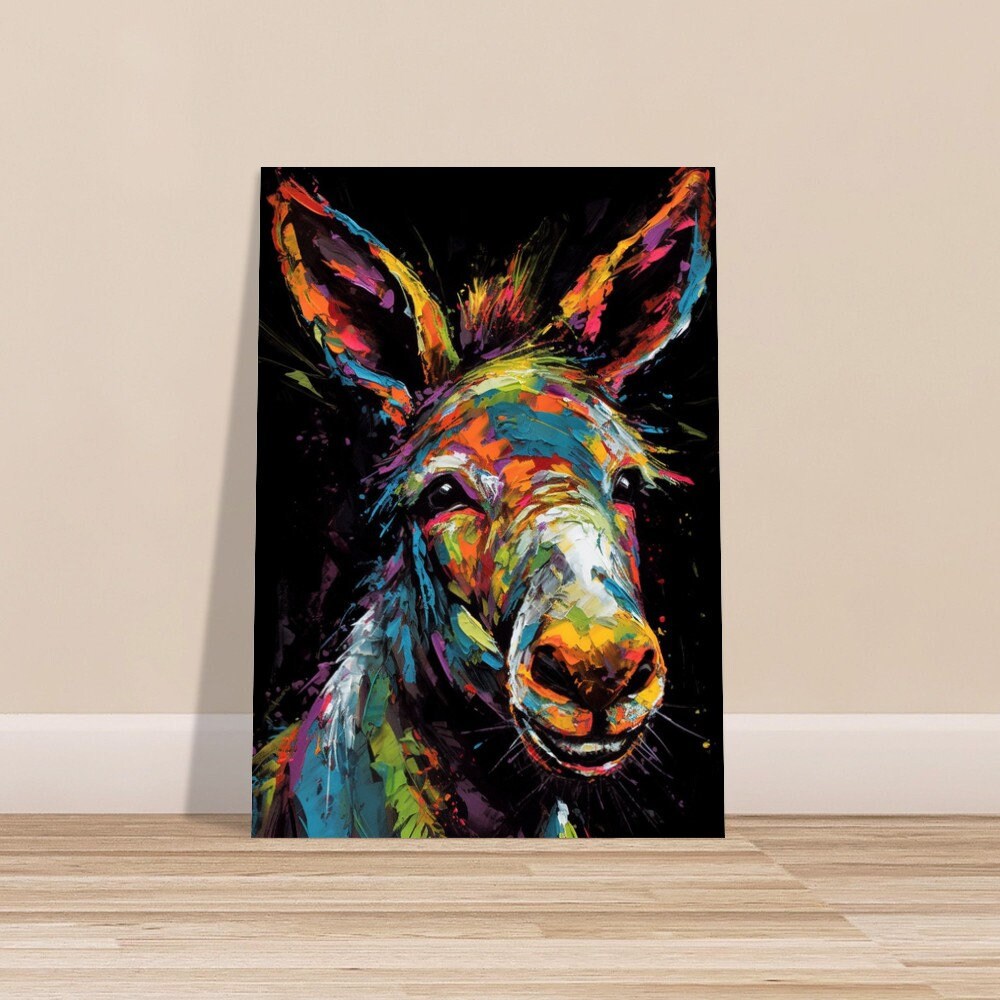 Happy Rainbow Donkey Premium Print - Unframed Pop Art Style Poster - Wildlife Animal Wall Art, Farm Animal, Farmer Gift - CanvasityCrafts - Free Shipping