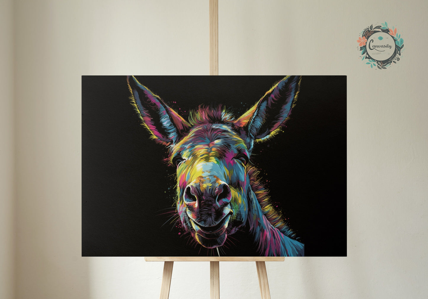 Happy Rainbow Donkey Premium Print - Unframed Pop Art Style Poster - Wildlife Animal Wall Art, Farm Animal, Farmer Gift - CanvasityCrafts - Free Shipping