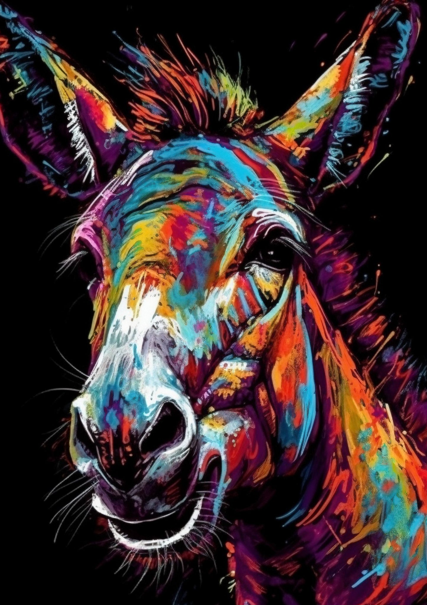 Happy Rainbow Donkey Premium Print - Unframed Pop Art Style Poster - Wildlife Animal Wall Art, Farm Animal, Farmer Gift - CanvasityCrafts - Free Shipping