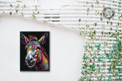 Happy Rainbow Donkey Premium Print - Unframed Pop Art Style Poster - Wildlife Animal Wall Art, Farm Animal, Farmer Gift - CanvasityCrafts - Free Shipping