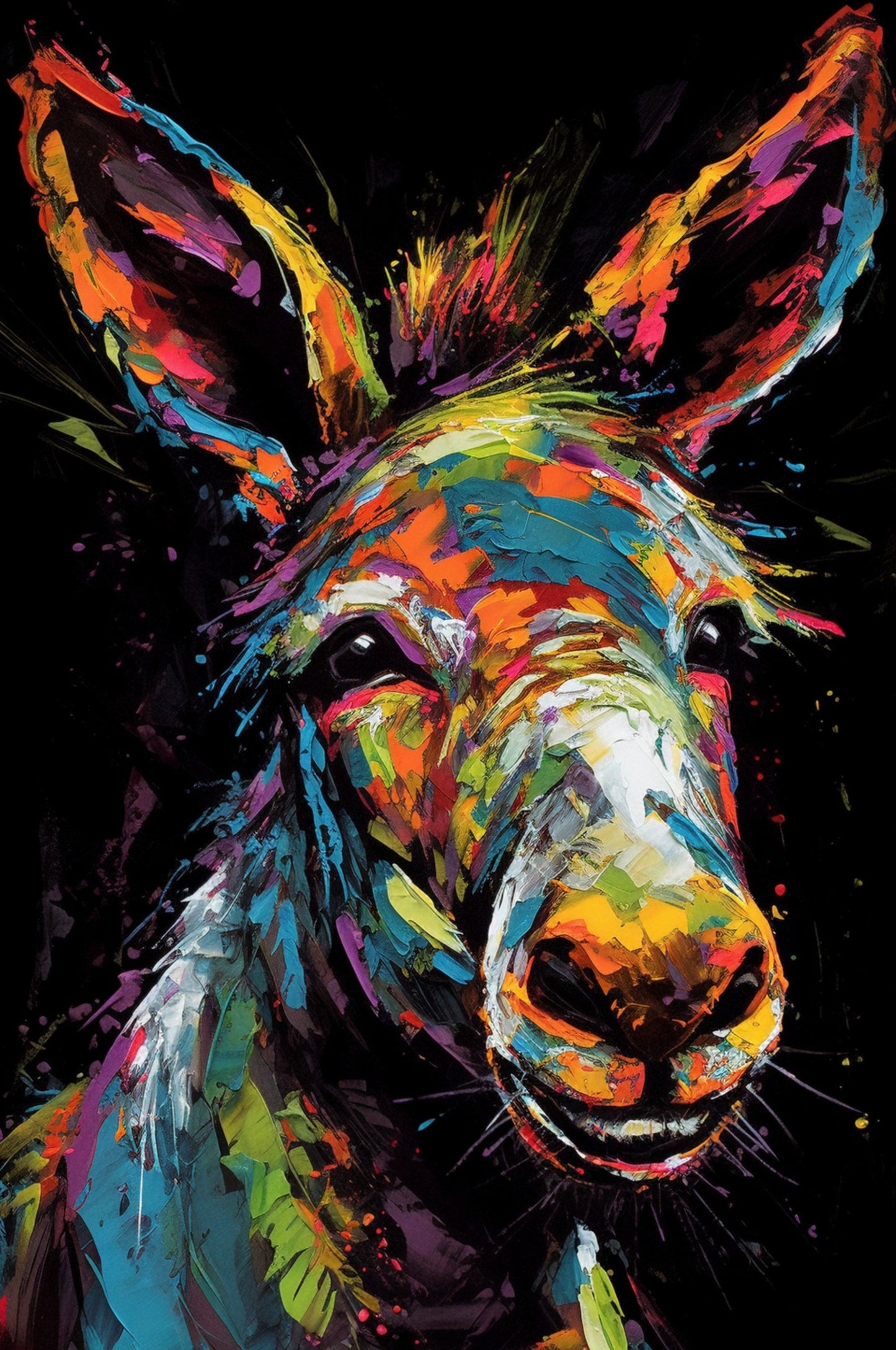 Happy Rainbow Donkey Premium Print - Unframed Pop Art Style Poster - Wildlife Animal Wall Art, Farm Animal, Farmer Gift - CanvasityCrafts - Free Shipping