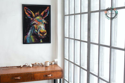 Happy Rainbow Donkey Premium Print - Unframed Pop Art Style Poster - Wildlife Animal Wall Art, Farm Animal, Farmer Gift - CanvasityCrafts - Free Shipping