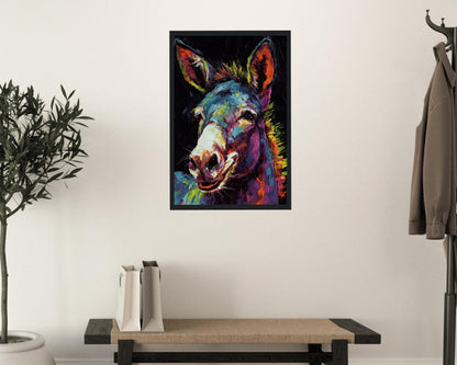 Happy Rainbow Donkey Premium Print - Unframed Pop Art Style Poster - Wildlife Animal Wall Art, Farm Animal, Farmer Gift - CanvasityCrafts - Free Shipping