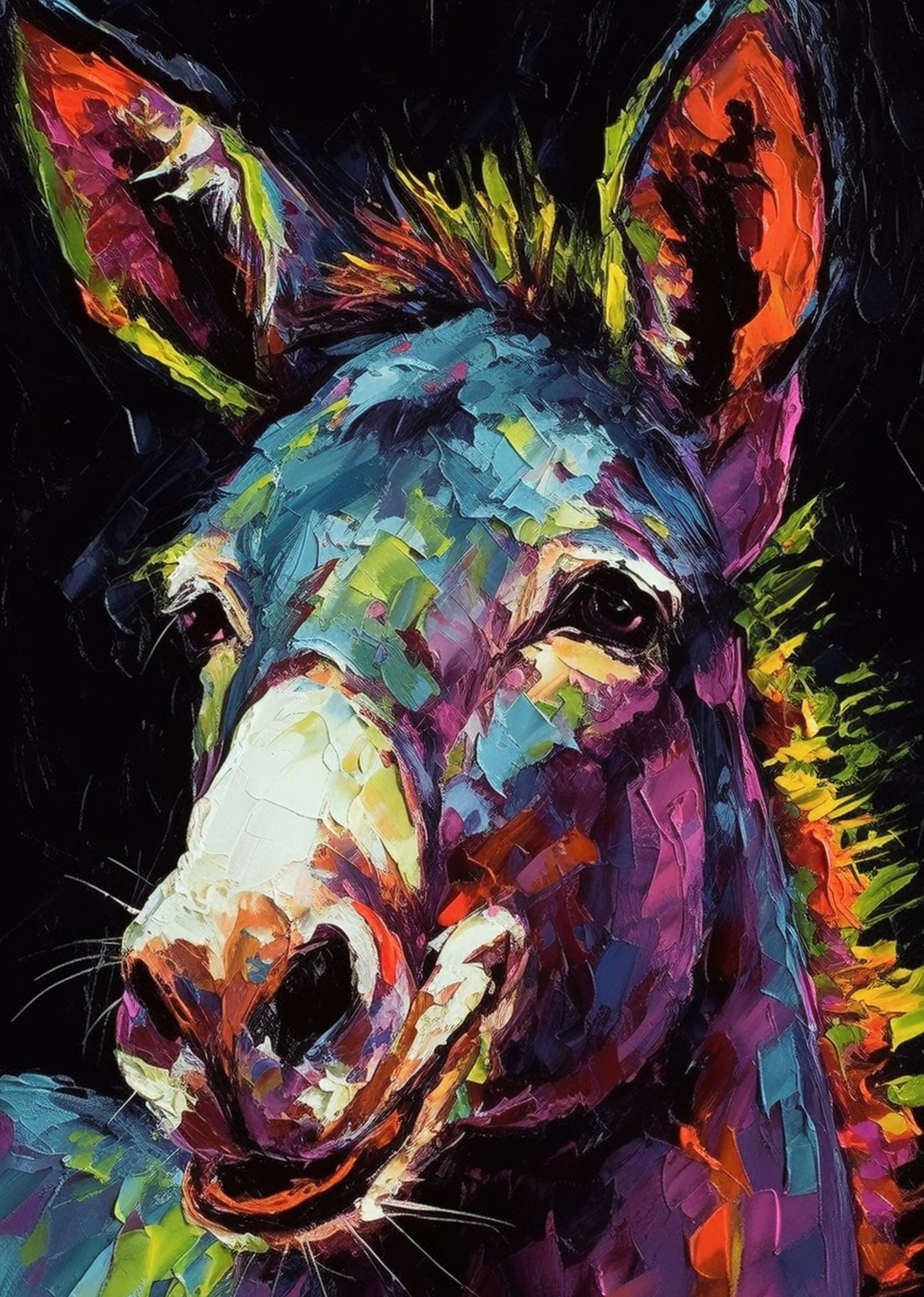 Happy Rainbow Donkey Premium Print - Unframed Pop Art Style Poster - Wildlife Animal Wall Art, Farm Animal, Farmer Gift - CanvasityCrafts - Free Shipping