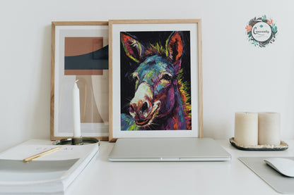 Happy Rainbow Donkey Premium Print - Unframed Pop Art Style Poster - Wildlife Animal Wall Art, Farm Animal, Farmer Gift - CanvasityCrafts - Free Shipping