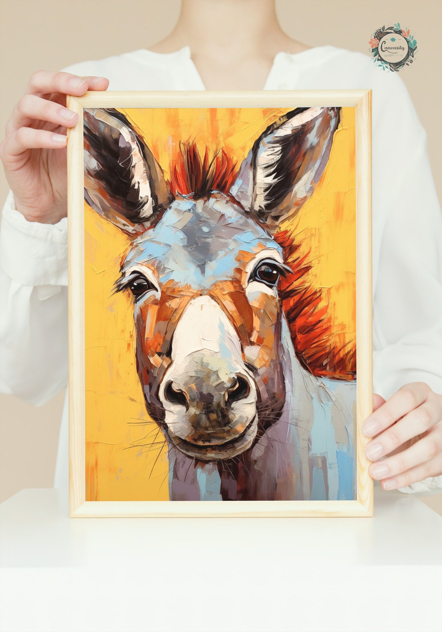 Smiling Donkey Yellow Premium Print - Unframed Pop Art Style Poster - Wildlife Animal Wall Art, Farm Animal, Farmer Gift - CanvasityCrafts - Free Shipping