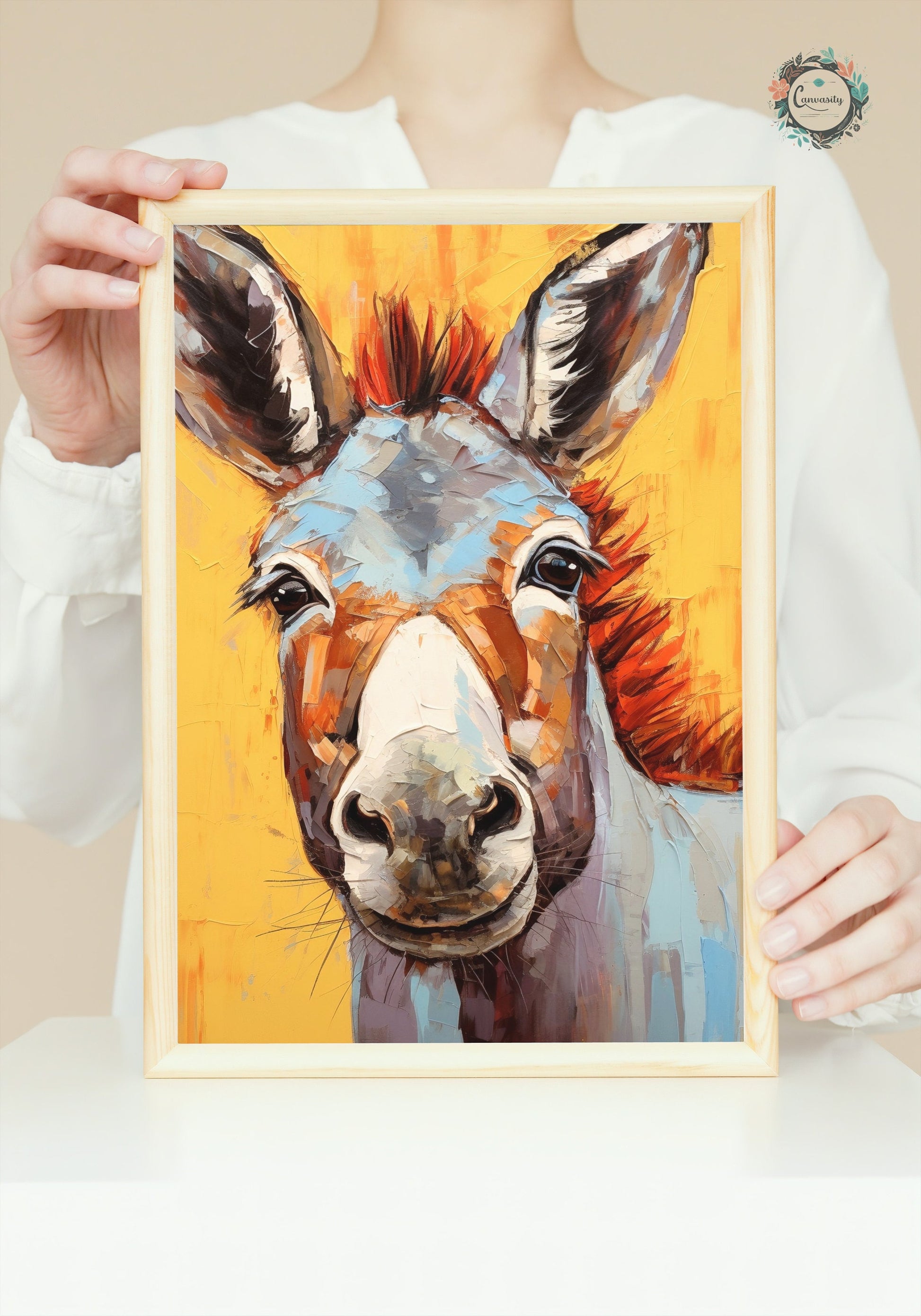 Smiling Donkey Yellow Premium Print - Unframed Pop Art Style Poster - Wildlife Animal Wall Art, Farm Animal, Farmer Gift - CanvasityCrafts - Free Shipping