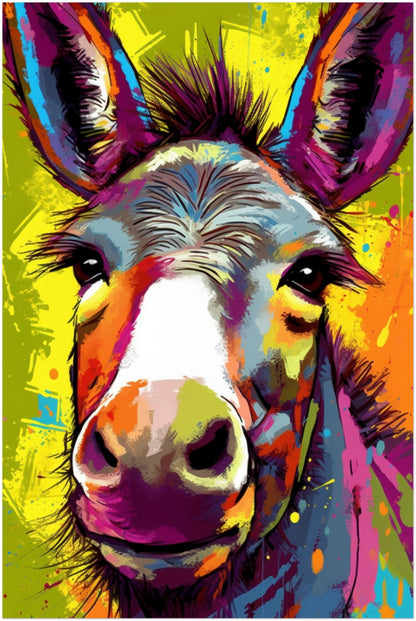 Bright Colorful Donkey Premium Print - Unframed Pop Art Style Poster - Wildlife Animal Wall Art, Farm Animal, Farmer Gift - CanvasityCrafts - Free Shipping