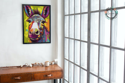 Bright Colorful Donkey Premium Print - Unframed Pop Art Style Poster - Wildlife Animal Wall Art, Farm Animal, Farmer Gift - CanvasityCrafts - Free Shipping