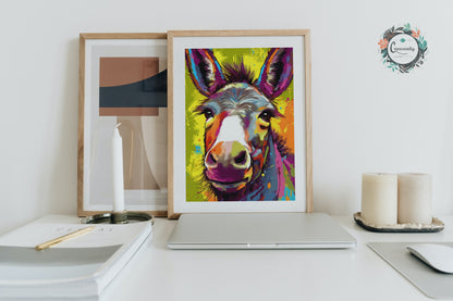 Bright Colorful Donkey Premium Print - Unframed Pop Art Style Poster - Wildlife Animal Wall Art, Farm Animal, Farmer Gift - CanvasityCrafts - Free Shipping