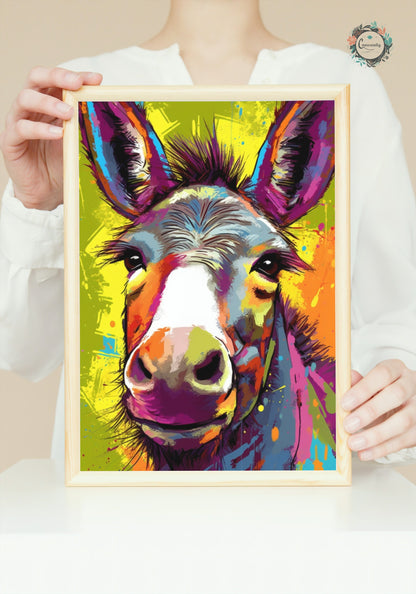 Bright Colorful Donkey Premium Print - Unframed Pop Art Style Poster - Wildlife Animal Wall Art, Farm Animal, Farmer Gift - CanvasityCrafts - Free Shipping