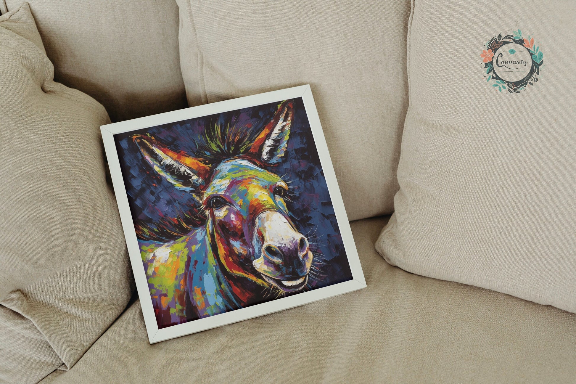 Happy Rainbow Donkey Premium Print - Unframed Pop Art Style Poster - Wildlife Animal Wall Art, Farm Animal, Farmer Gift - CanvasityCrafts - Free Shipping