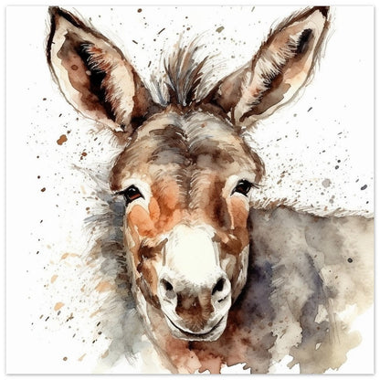 Happy Donkey Premium Print - Unframed Watercolor Poster - Wildlife Animal Wall Art, Farm Animal, Farmer Gift - CanvasityCrafts - Free Shipping