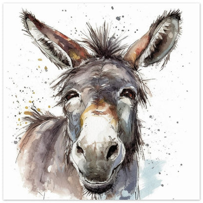 Happy Donkey Premium Print - Unframed Watercolor Poster - Wildlife Animal Wall Art, Farm Animal, Farmer Gift - CanvasityCrafts - Free Shipping