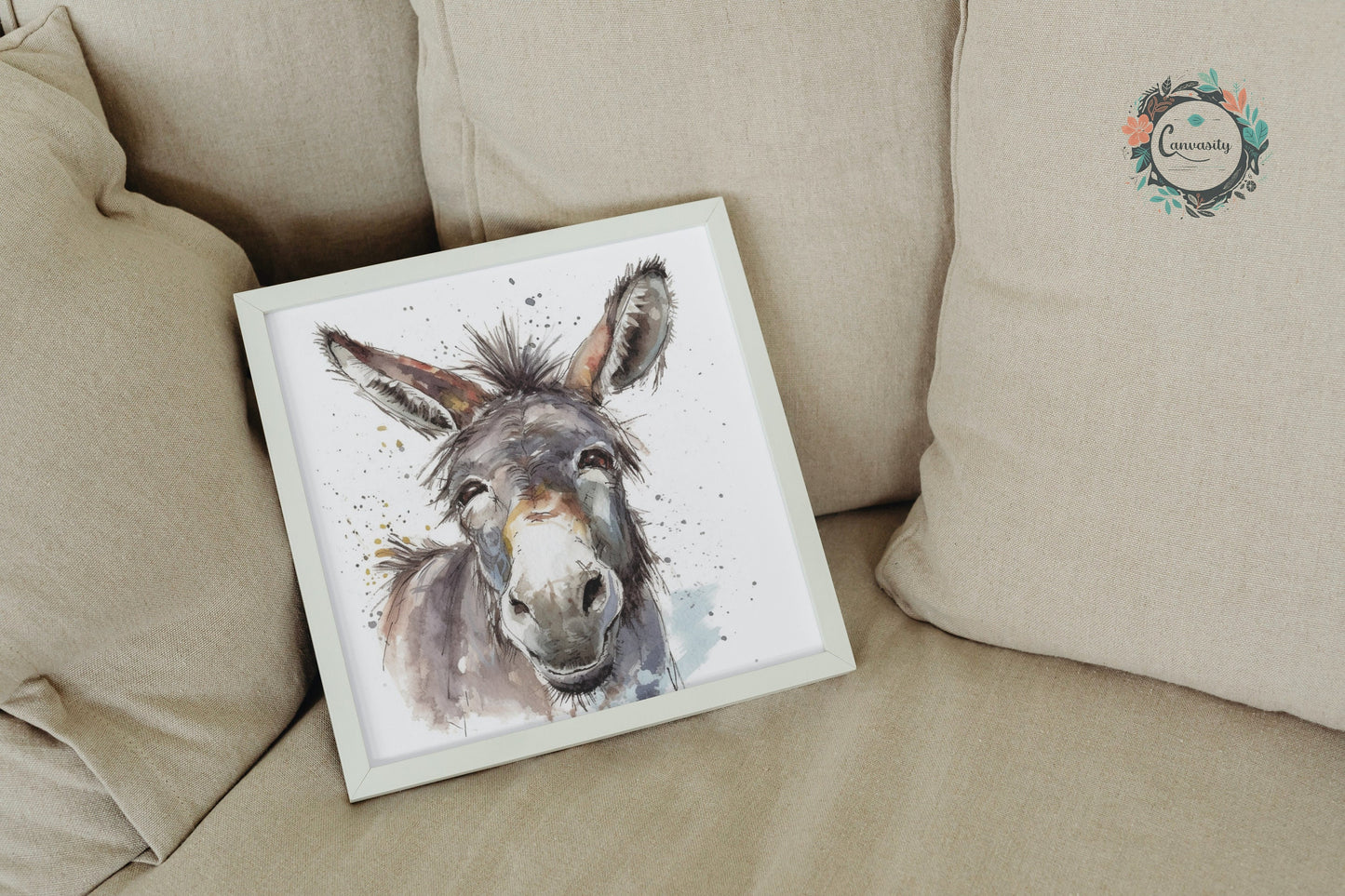 Happy Donkey Premium Print - Unframed Watercolor Poster - Wildlife Animal Wall Art, Farm Animal, Farmer Gift - CanvasityCrafts - Free Shipping