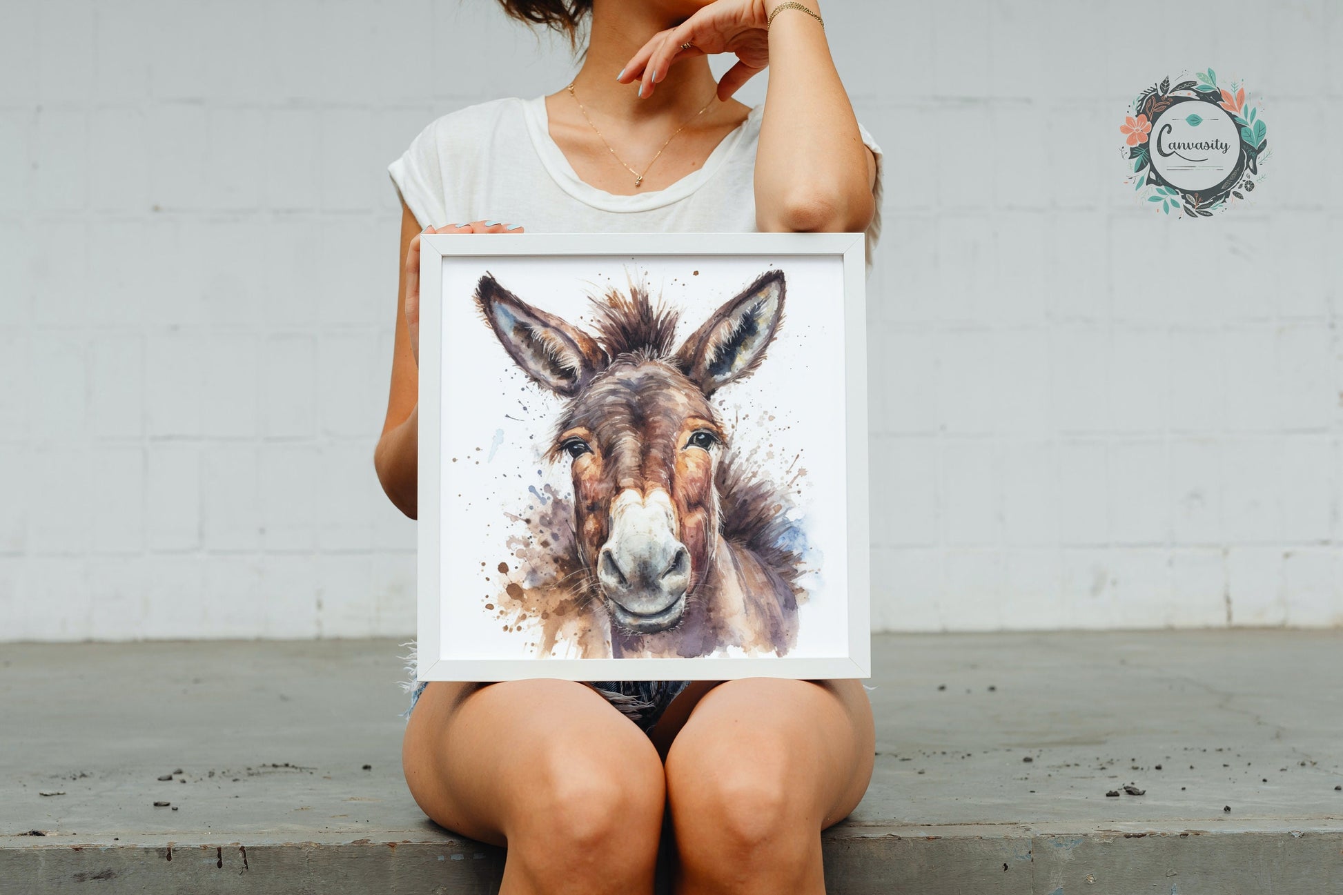 Happy Donkey Premium Print - Unframed Watercolor Poster - Wildlife Animal Wall Art, Farm Animal, Farmer Gift - CanvasityCrafts - Free Shipping