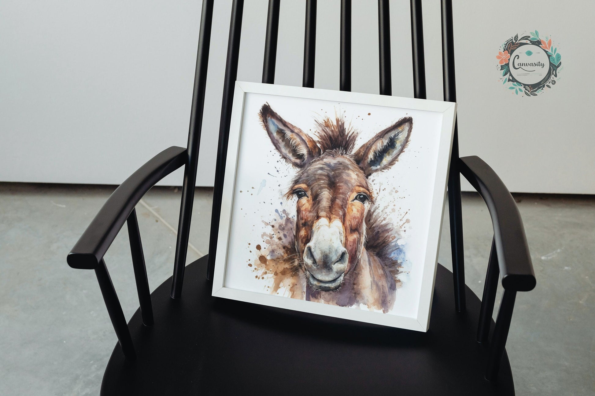 Happy Donkey Premium Print - Unframed Watercolor Poster - Wildlife Animal Wall Art, Farm Animal, Farmer Gift - CanvasityCrafts - Free Shipping