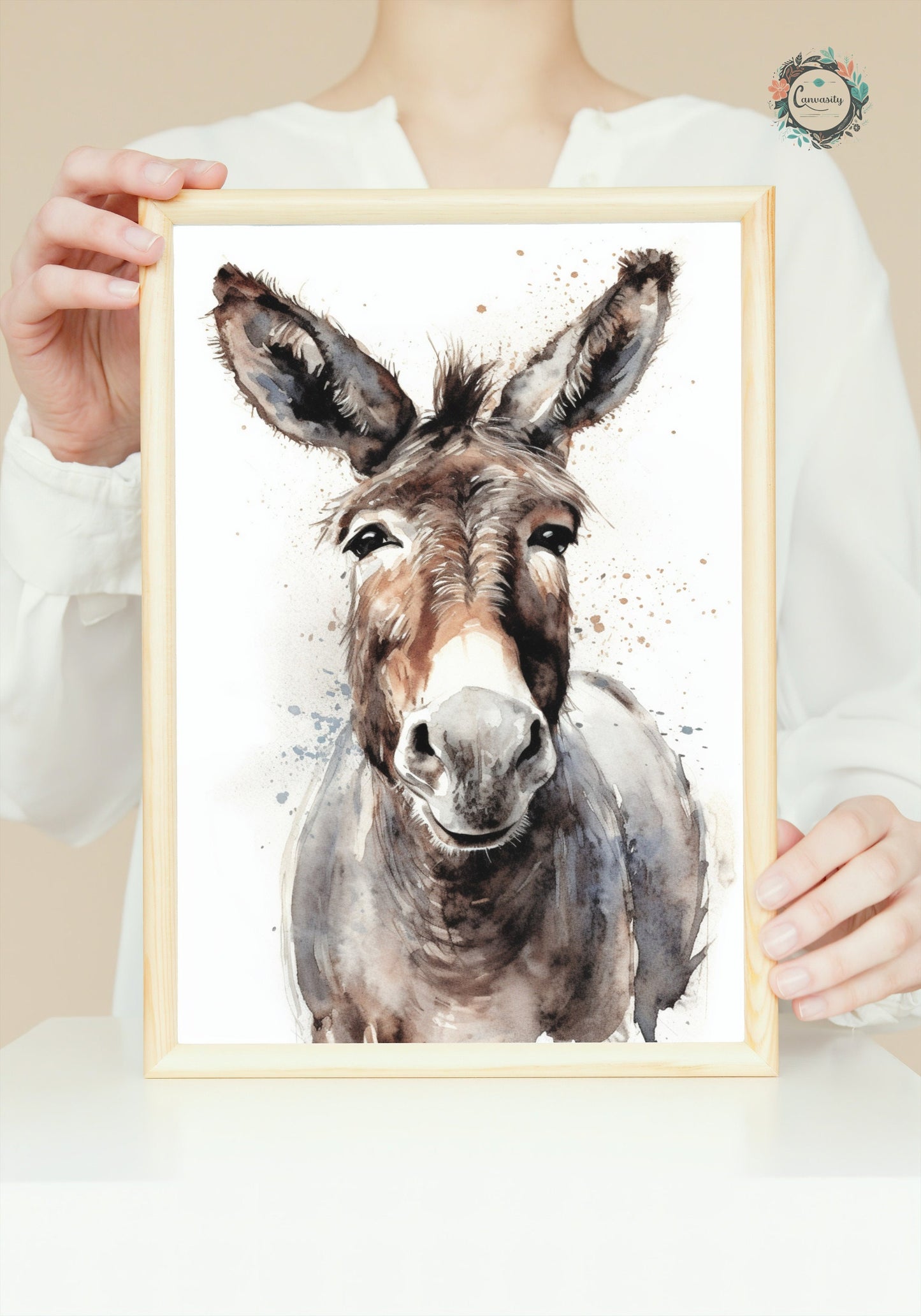 Happy Donkey Premium Print - Unframed Watercolor Poster - Wildlife Animal Wall Art, Farm Animal, Farmer Gift - CanvasityCrafts - Free Shipping