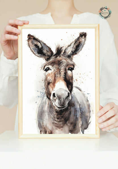 Happy Donkey Premium Print - Unframed Watercolor Poster - Wildlife Animal Wall Art, Farm Animal, Farmer Gift - CanvasityCrafts - Free Shipping