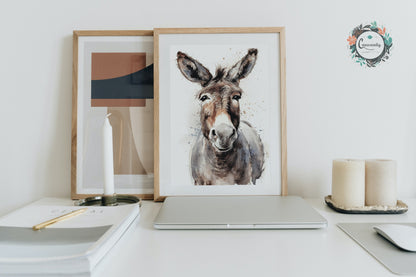 Happy Donkey Premium Print - Unframed Watercolor Poster - Wildlife Animal Wall Art, Farm Animal, Farmer Gift - CanvasityCrafts - Free Shipping