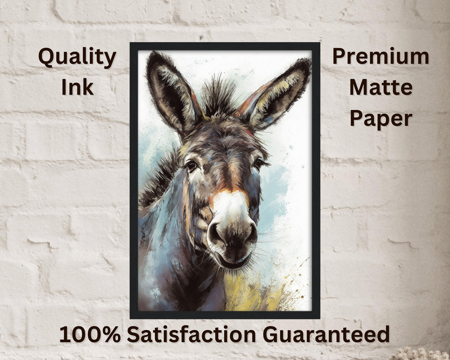 Happy Donkey Premium Print - Unframed Watercolor Poster - Wildlife Animal Wall Art, Farm Animal, Farmer Gift - CanvasityCrafts - Free Shipping