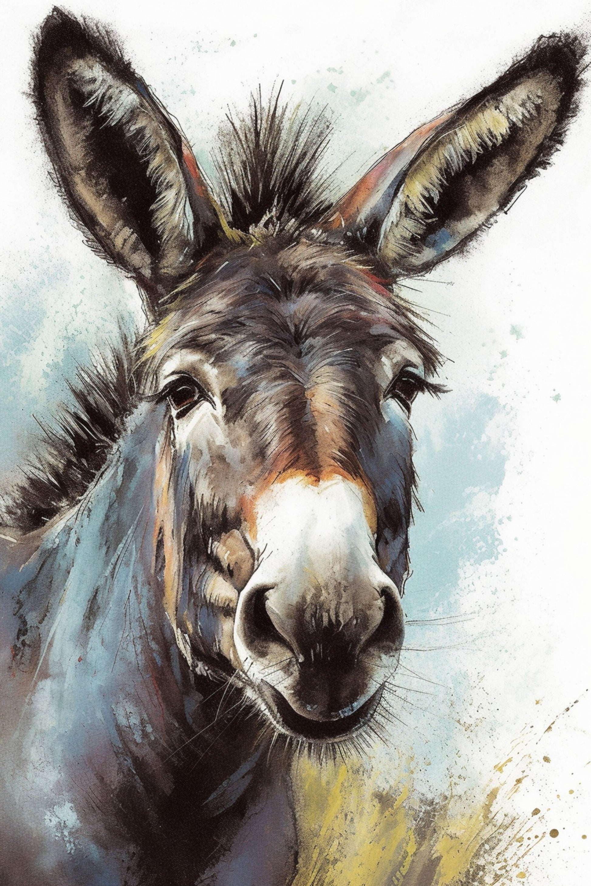 Happy Donkey Premium Print - Unframed Watercolor Poster - Wildlife Animal Wall Art, Farm Animal, Farmer Gift - CanvasityCrafts - Free Shipping