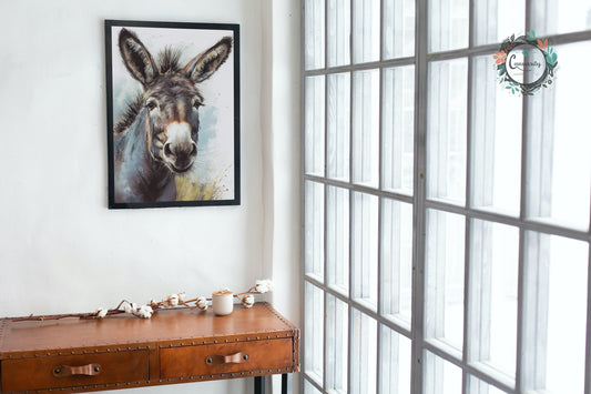 Happy Donkey Premium Print - Unframed Watercolor Poster - Wildlife Animal Wall Art, Farm Animal, Farmer Gift - CanvasityCrafts - Free Shipping