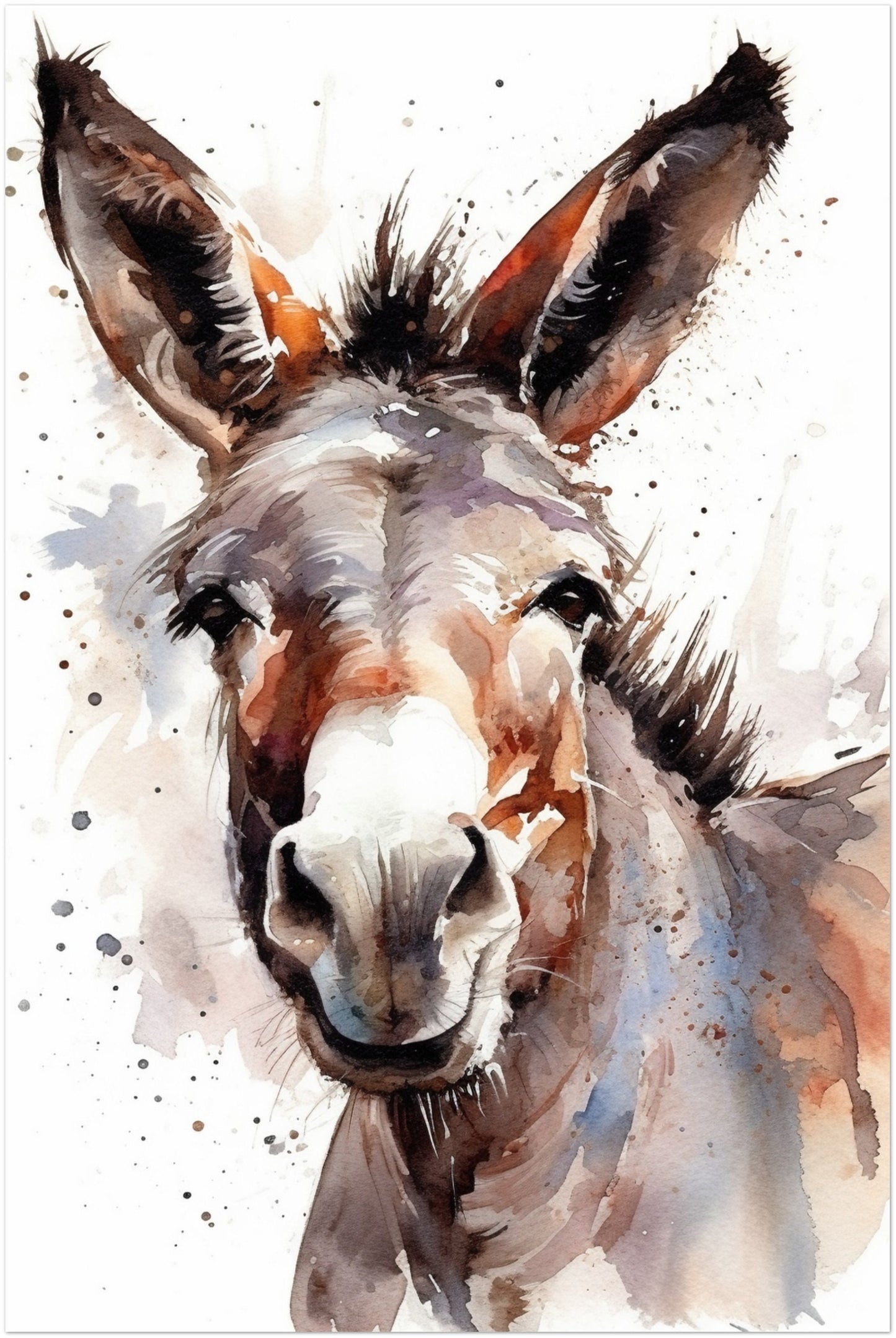 Happy Donkey Premium Print - Unframed Watercolor Poster - Wildlife Animal Wall Art, Farm Animal, Farmer Gift - CanvasityCrafts - Free Shipping