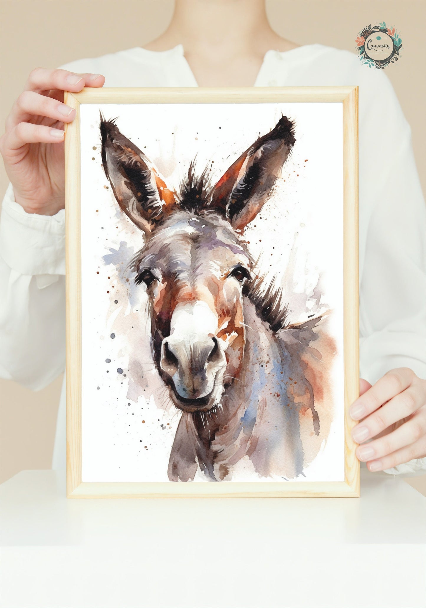 Happy Donkey Premium Print - Unframed Watercolor Poster - Wildlife Animal Wall Art, Farm Animal, Farmer Gift - CanvasityCrafts - Free Shipping