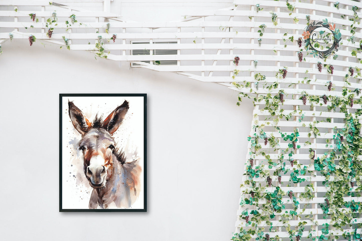 Happy Donkey Premium Print - Unframed Watercolor Poster - Wildlife Animal Wall Art, Farm Animal, Farmer Gift - CanvasityCrafts - Free Shipping