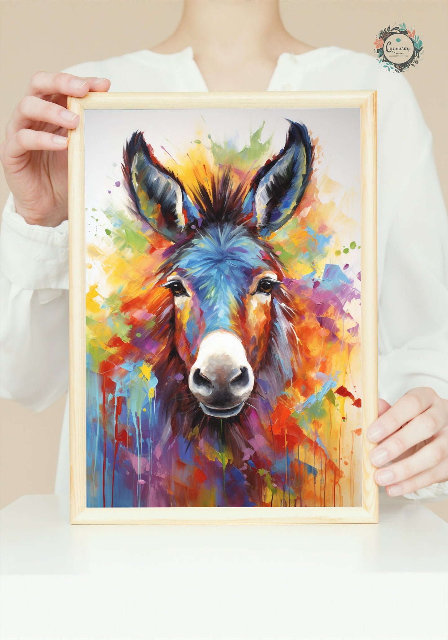 Rainbow Donkey Premium Print - Unframed Watercolor Poster - Wildlife Animal Wall Art, Farm Animal, Farmer Gift - CanvasityCrafts - Free Shipping