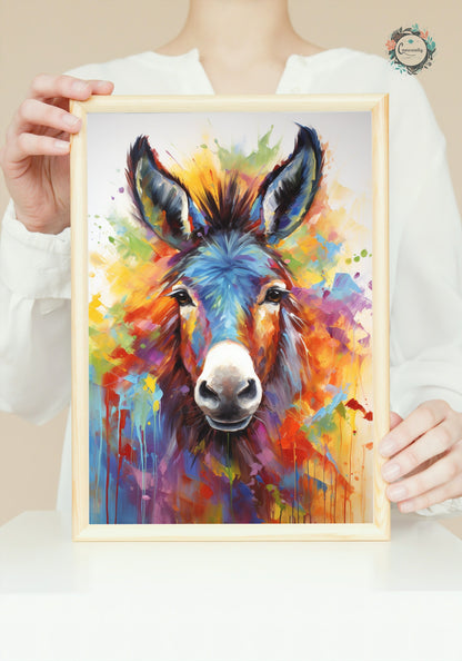 Rainbow Donkey Premium Print - Unframed Watercolor Poster - Wildlife Animal Wall Art, Farm Animal, Farmer Gift - CanvasityCrafts - Free Shipping