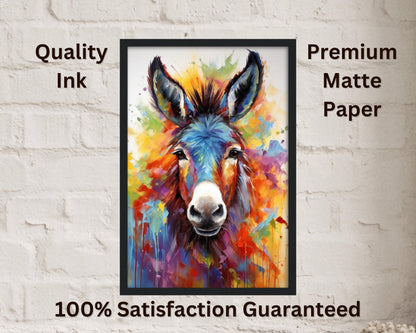 Rainbow Donkey Premium Print - Unframed Watercolor Poster - Wildlife Animal Wall Art, Farm Animal, Farmer Gift - CanvasityCrafts - Free Shipping