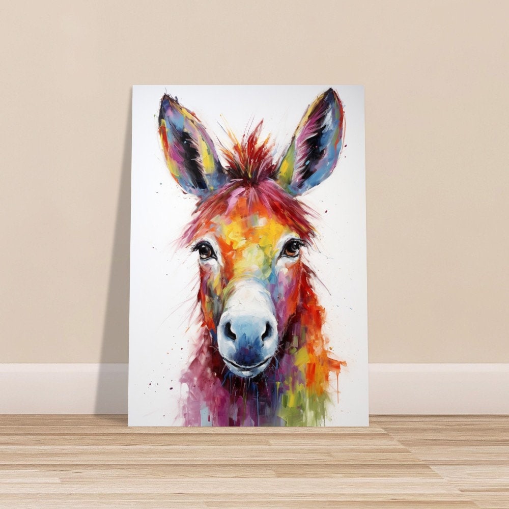 Rainbow Donkey Premium Print - Unframed Watercolor Poster - Wildlife Animal Wall Art, Farm Animal, Farmer Gift - CanvasityCrafts - Free Shipping