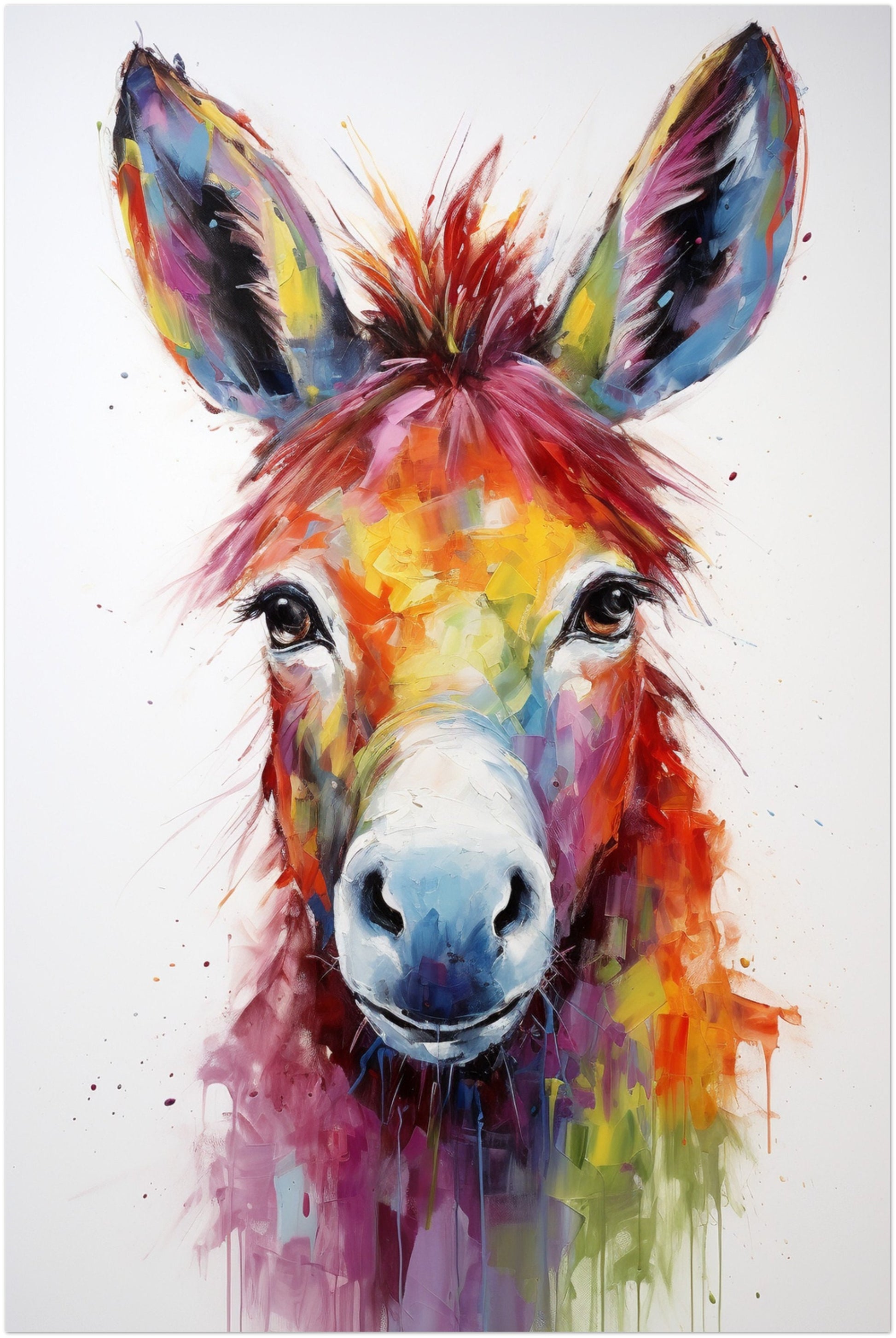 Rainbow Donkey Premium Print - Unframed Watercolor Poster - Wildlife Animal Wall Art, Farm Animal, Farmer Gift - CanvasityCrafts - Free Shipping