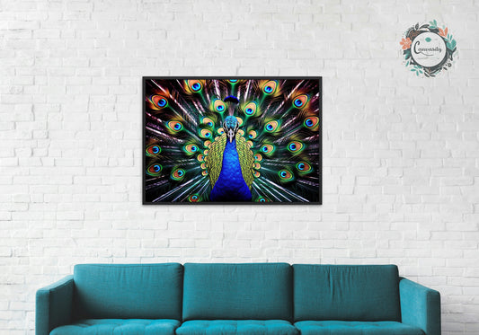 Impressive Peacock Wall Art Print - Unframed Gorgeous Vibrant Gift for Bird Lovers, Farmer, Mom or Dad, Bird Painting - CanvasityCrafts - Free Shipping