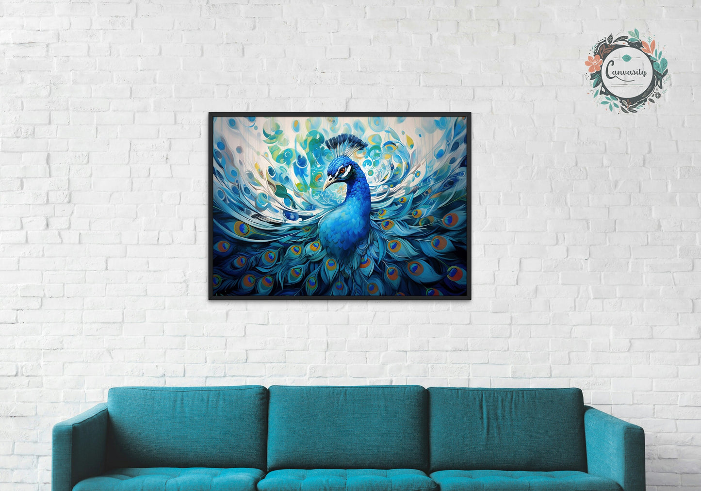 Incredible Peacock Wall Art Print - Unframed Colorful Blue Swirls Gift for Bird Lovers, Farmer, Mom or Dad, Bird Painting - CanvasityCrafts - Free Shipping