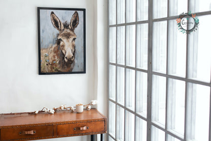 Happy Donkey Beautiful Premium Print - Unframed Pallet Knife Style Poster - Wildlife Animal Wall Art, Farm Animal, Farmer Gift - CanvasityCrafts - Free Shipping