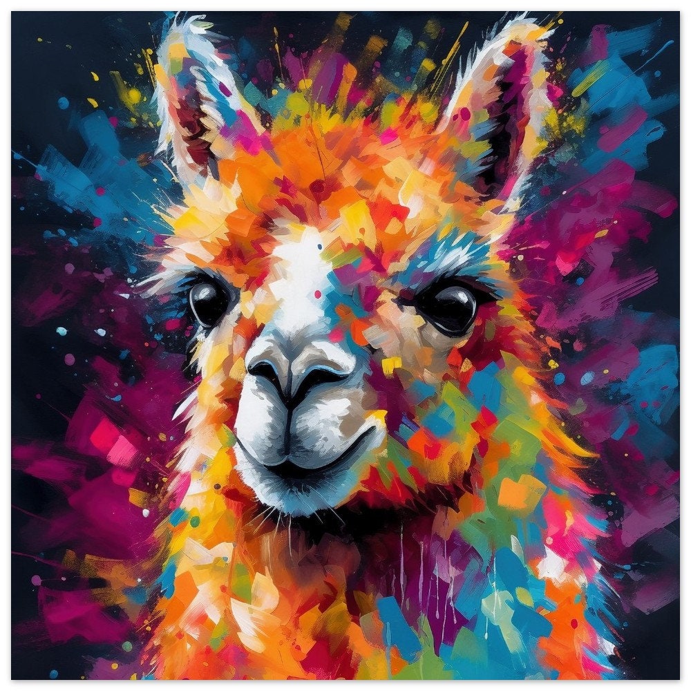 Colorful Alpaca Premium Print - Colorful Unframed Painting Poster - Wildlife Animal Wall Art, Farm Decor, Farmer Gift, Multicolor Wall Art - CanvasityCrafts - Free Shipping