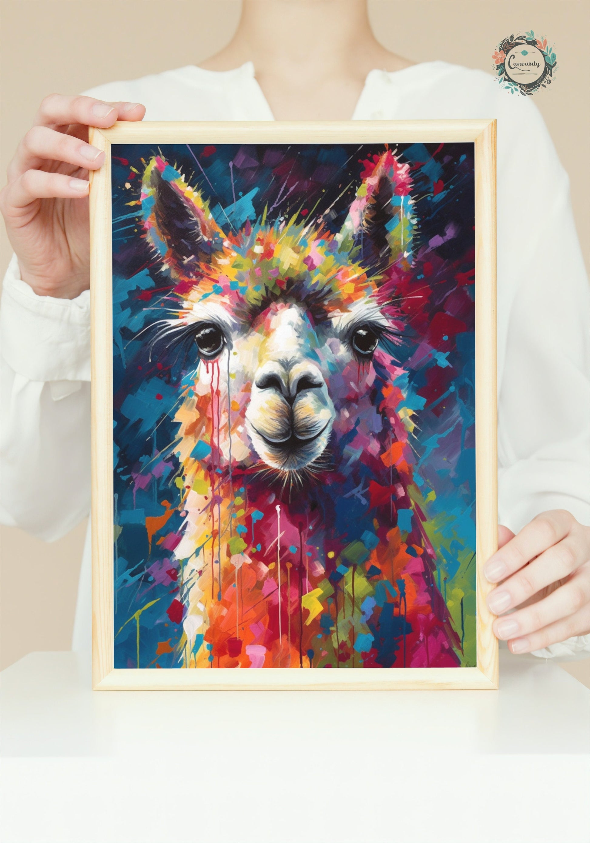 Rainbow Alpaca Premium Print - Colorful Unframed Painting Poster - Wildlife Animal Wall Art, Farm Decor, Farmer Gift, Multicolor Wall Art - CanvasityCrafts - Free Shipping