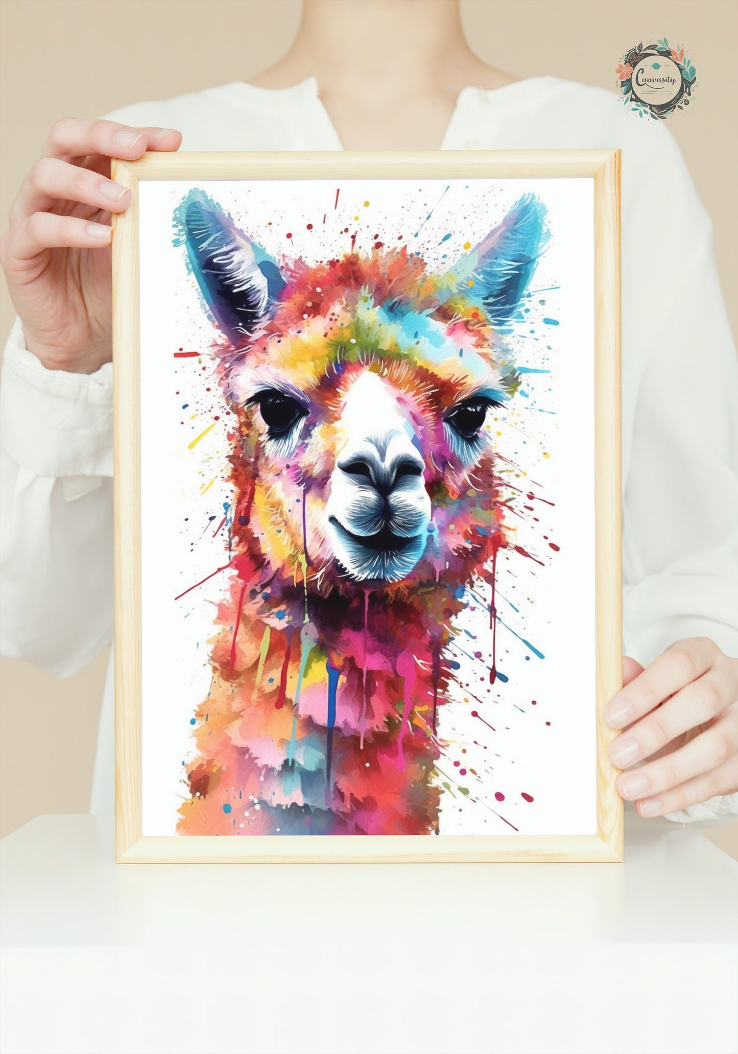 Multicolor Alpaca Premium Print - Colorful Unframed Painting Poster - Wildlife Animal Wall Art, Farm Decor, Farmer Gift, Multicolor Wall Art - CanvasityCrafts - Free Shipping