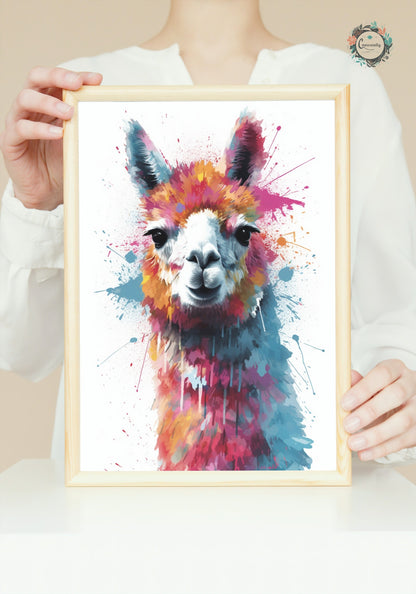 Colorful Alpaca Premium Print - Colorful Unframed Painting Poster - Wildlife Animal Wall Art, Farm Decor, Farmer Gift, Multicolor Wall Art - CanvasityCrafts - Free Shipping