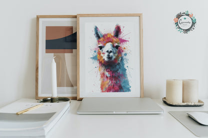 Colorful Alpaca Premium Print - Colorful Unframed Painting Poster - Wildlife Animal Wall Art, Farm Decor, Farmer Gift, Multicolor Wall Art - CanvasityCrafts - Free Shipping