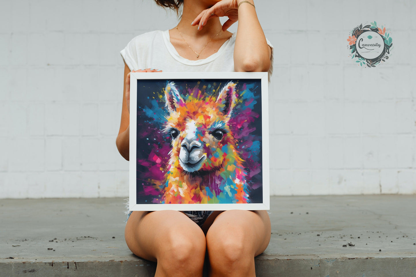 Colorful Alpaca Premium Print - Colorful Unframed Painting Poster - Wildlife Animal Wall Art, Farm Decor, Farmer Gift, Multicolor Wall Art - CanvasityCrafts - Free Shipping