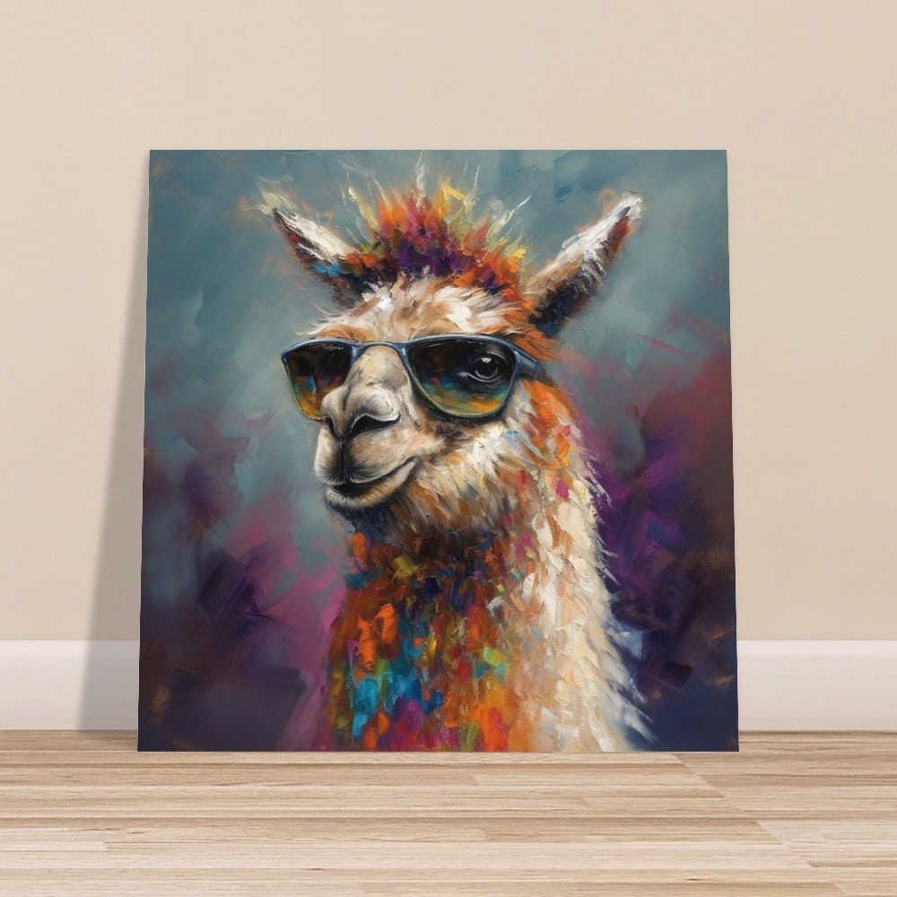 Colorful Llama with Gasses - Multicolor Unframed Premium Painting Poster Print - Animal Wall Art, Funny Farm Decor, Farmer Gift, Rainbow - CanvasityCrafts - Free Shipping