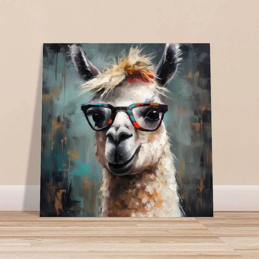 Adorable Llama with Gasses - Multicolor Unframed Premium Painting Poster Print - Animal Wall Art, Funny Farm Decor, Colorful Farmer Gift - CanvasityCrafts - Free Shipping