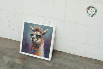 Colorful Llama with Gasses - Multicolor Unframed Premium Painting Poster Print - Animal Wall Art, Funny Farm Decor, Farmer Gift, Rainbow - CanvasityCrafts - Free Shipping